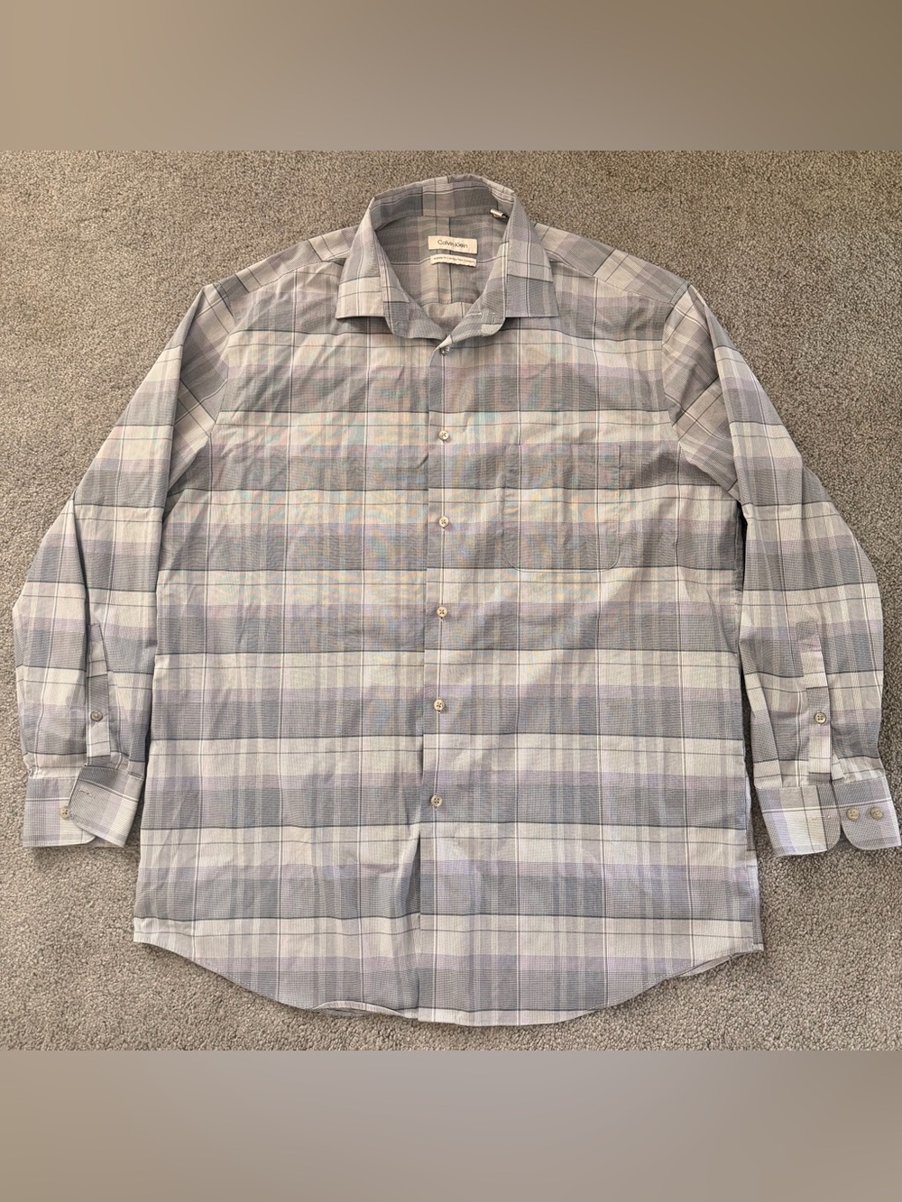 Calvin Klein Men’s Large Wrinkle Free Plaid Dress Shirt Regular Fit Stretch